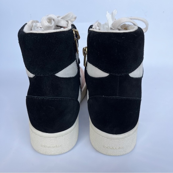 COACH C220 High Top Sneaker Leather Mesh Black White Pink Wedge Women’s 6.5 - Picture 4 of 11